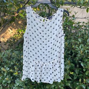 Soprano Women's Black White Sheer Sleeveless Polka Dot Peplum Tank Top Small